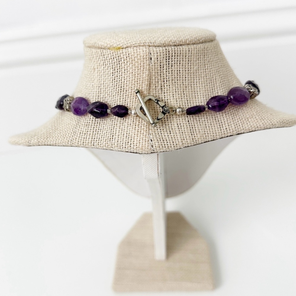 Genuine Amethyst & Sterling Silver Necklace Purple Drop Pendant - Picture 5 of 8